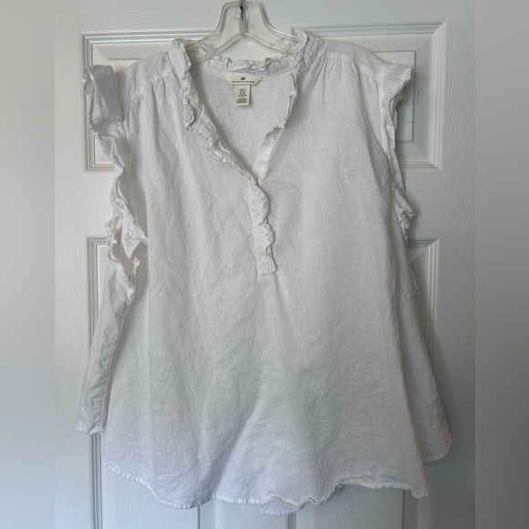 ❤️MAKE OFFER❤️ Sleeveless Ruffle white linen top shirt blouse H&M plus size XXL - Picture 1 of 5